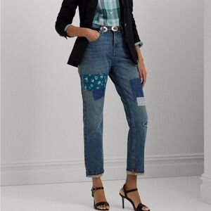 RALPH LAUREN Boyfriend High Rise Ankle Patchwork Jeans SIZE 28 NWT